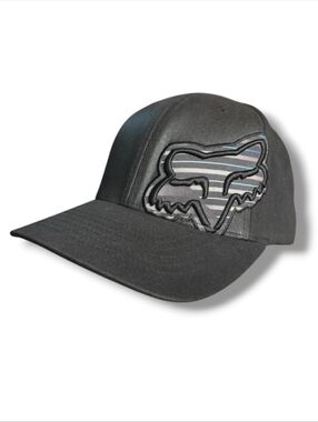 FOX Black Flexfit Embroidered Large Logo Fitted Hat Baseball Cap Size L/XL